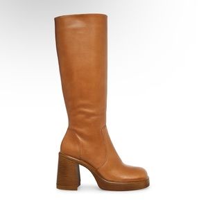 Steve Madden Fanatik 7.5 Tan brown Leather Boots platform knee high size 7 1/2